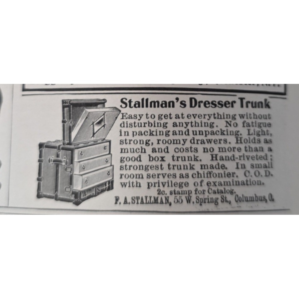 1903 Stallman's Dresser Trunk Print Ad F.A. Stallman Columbus Ohio Antique